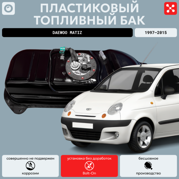 Купить Топливный бак Daewoo Matiz пластик (bolt-on) Топливный бак Daewoo Matiz пластик (bolt-on)