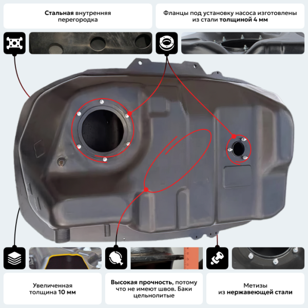 Пластиковый бензобак Peugeot 4007/4008, 2005-2019 г.в. (4WD) (BP) -  60 л.