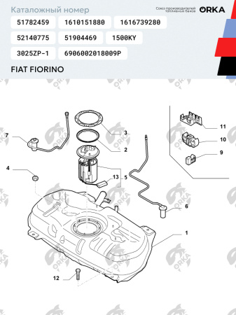 Топливный бак FIAT Fiorino (Дизель), 2007-Н.В г.в. (антикоррозия)